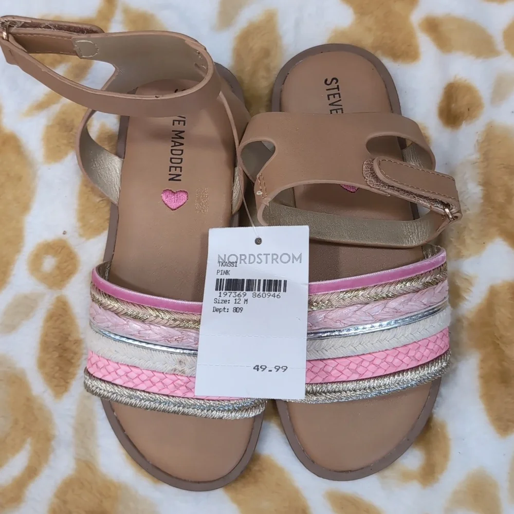 Steve Madden Kids Braided Pink Tan Sandals Toddler Girl Size 12 NWT